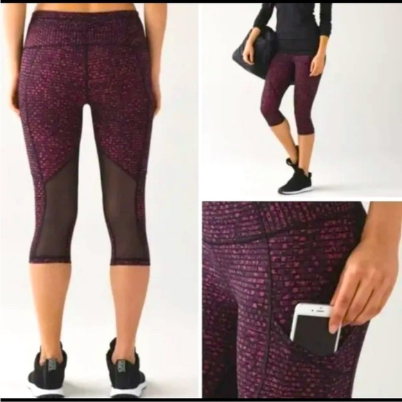 EUC - Lululemon Outrun 17” Crop Shatter Weave - Dust Coral Plum/Black - size 6 - Picture 1 of 10